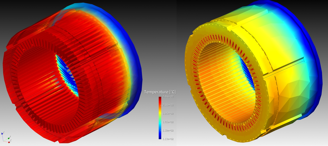 Comparison of steady-state and transient temperature distributions showing thermal gradient development